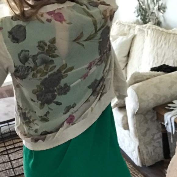 Forever 21 Chiffon and cotton floral cardigan y2k button down sweater sheer - Picture 3 of 8